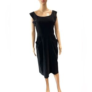 Vtg 1950s Black Velvet Sleeveless Tea Length Dress